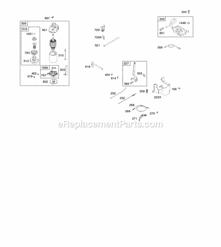Controls Electric Starter Governor Spring Ignition Diagram and Parts List for  Briggs and Stratton Engine